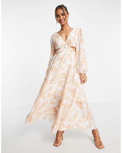 EVER NEW Cut-out Long Sleeve Maxi Dress - Natural
