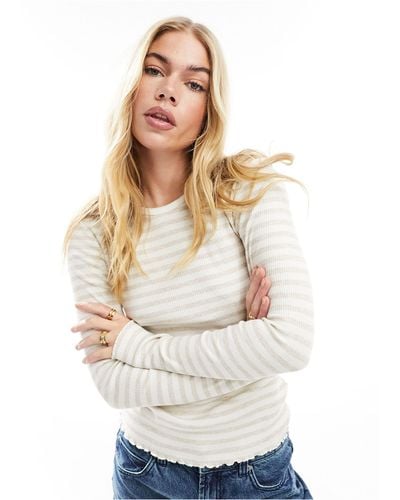 SELECTED Femme Ribbed Striped Long Sleeve T-shirt - White