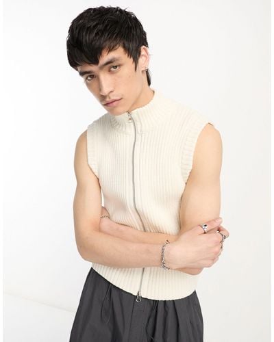 Jaded London Sleeveless Zip Front Knitted Top - Natural