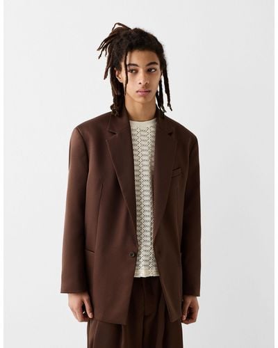 Bershka Collection Tailored Relaxed Blazer - Brown