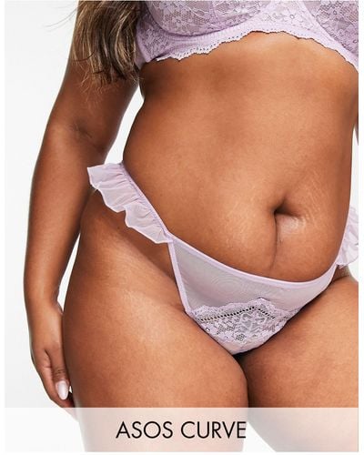 ASOS Asos Design Curve Ellie Frill Lace And Mesh Thong - Brown