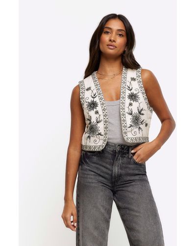 River Island Embroidered Floral Waistcoat - Grey