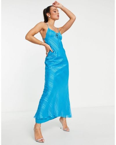 ASOS Bias Maxi Slip Dress With Scoop Neck - Blue