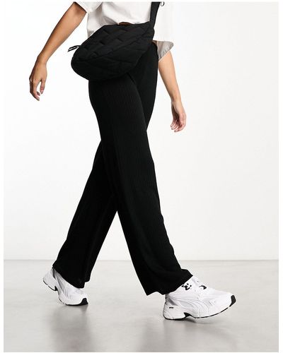 Pieces wide-legged Ribbed Trousers - Black