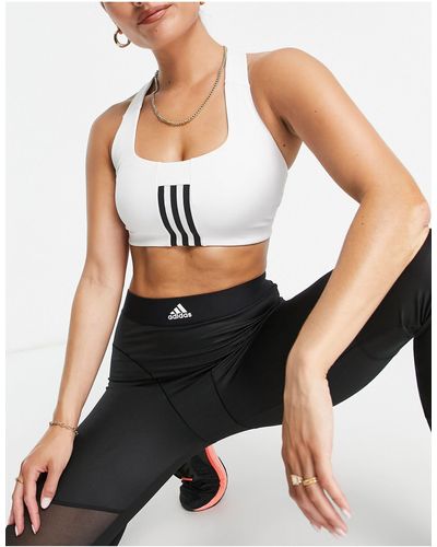 adidas Originals Adidas - training - reggiseno da allenamento con supporto medio e 3 strisce - Bianco