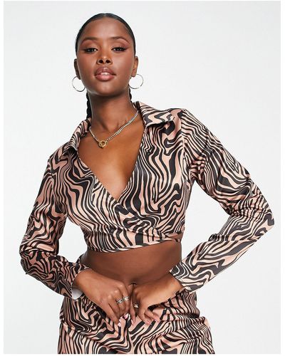 ASOS – hemd aus satin mit zebraprint, kombiteil - Mehrfarbig
