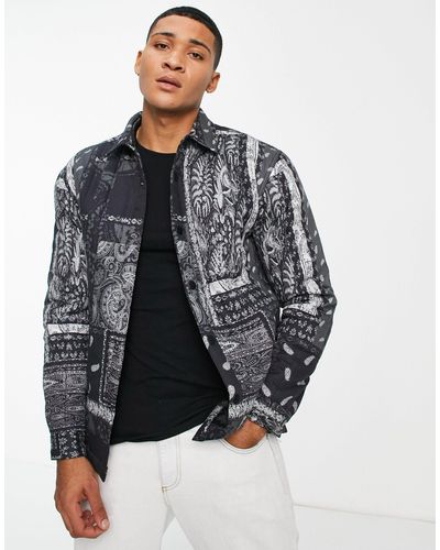 TOPMAN Paisley Quilted Overshirt - Black