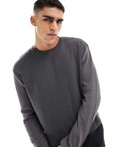 ASOS Long Sleeve Relaxed Fit Waffle T-shirt - Grey