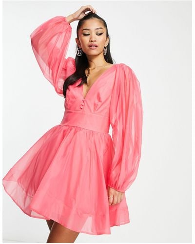 Bardot Long Sleeve Mini Dress - Pink