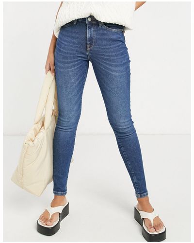 SELECTED Femme Cotton Blend Sophia Skinny Jeans With Mid Rise - Blue