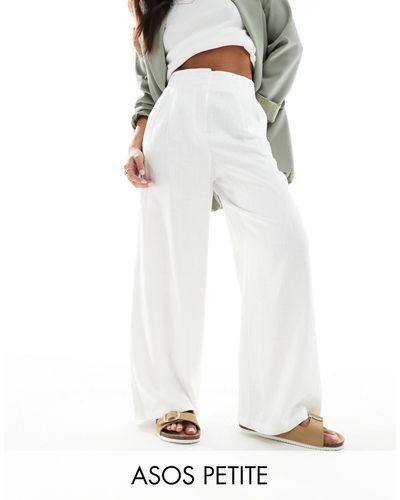 ASOS Asos Design Petite High Waist Seam Detail Trousers With Linen - White