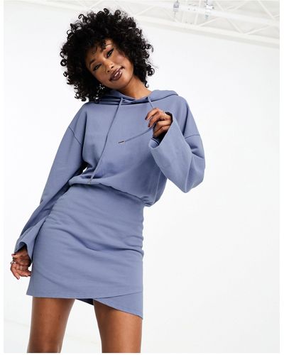 ASOS Oversized Hoodie Sweat Dress With Bodycon Skirt - Blue