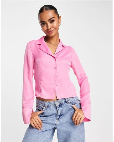 Glamorous Button Front Fitted 90s Shirt - Pink