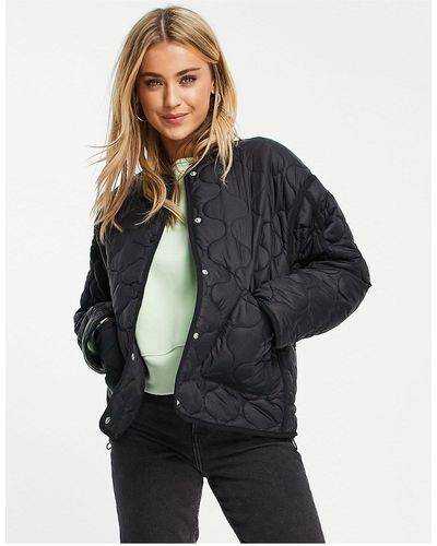 Pull&Bear Quilted Coat With Pockets - Black