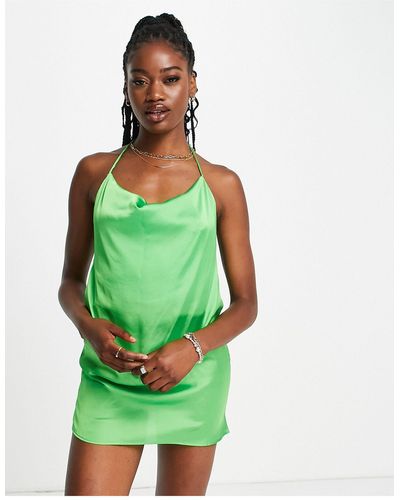 Pull&Bear Cowl Neck Satin Mini Dress - Green