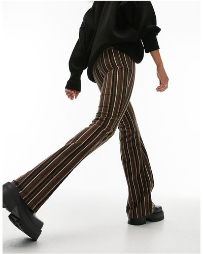 TOPSHOP Stripe Print Low Rise Cord Flare Trouser - Black