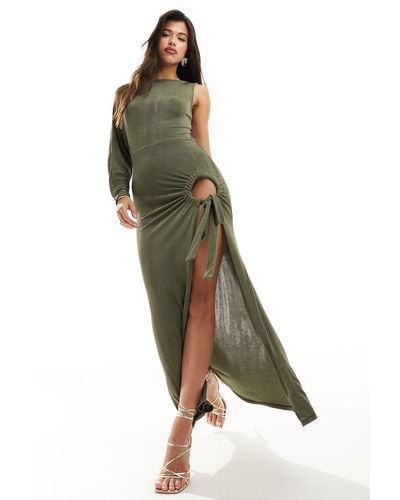 ASOS One Sleeve Maxi Dress With Cutout And Drawstring - Green