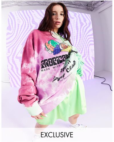 Collusion Unisex Green And Pink Tie-dye Sweatshirt With Fruit Print