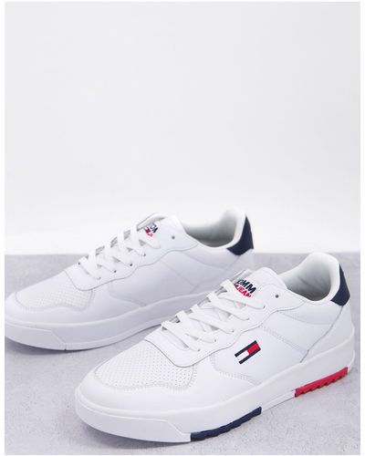 Tommy Hilfiger Leather Sneakers With Small Flag Logo - White