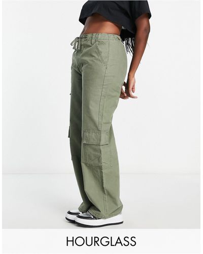 ASOS Pantalones cargo s extragrandes con bolsillos y lazada en la cintura - Verde