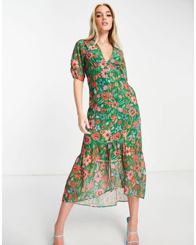 Hope & Ivy Nette Midi-jurk Met Verlaagde Zoom - Groen