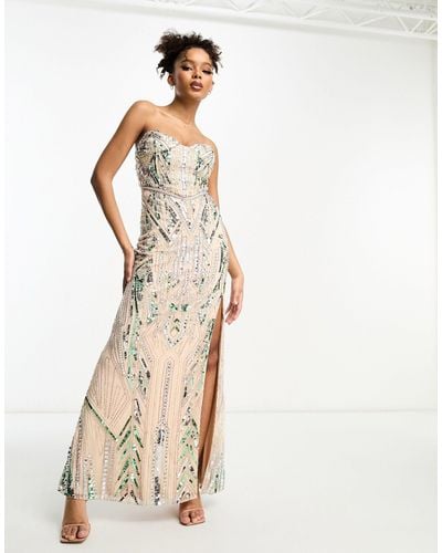 ASOS Embellished Sequin Bandeau Maxi Dress - Natural