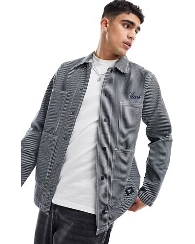 Vans Striped Trucker Jacket With Embroidered Logo - Gray