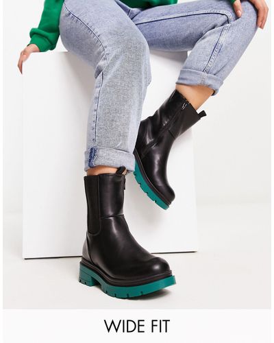 Simply Be Wide Fit - Platte Chelsea Boots Met Dikke Contrasterende Zool - Wit