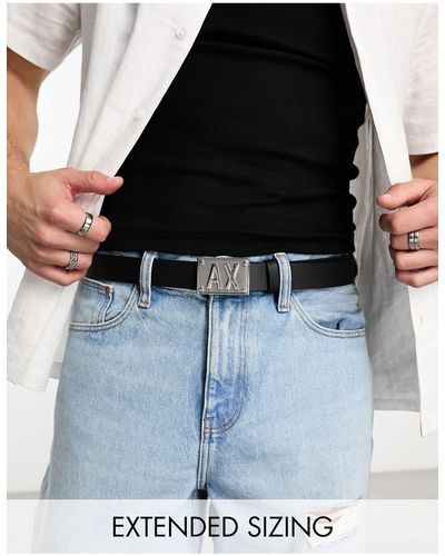 Armani Exchange Cintura nera con fibbia a placca con logo - Nero