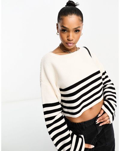 Miss Selfridge Thin Stripe Crop Knit Sweater - White