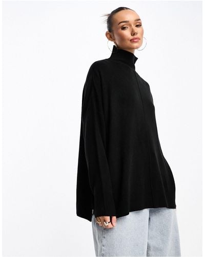 French Connection Center Seam Oversized Roll Neck Sweater - Black