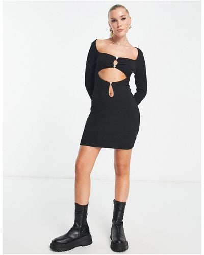 Bailey Rose Square Neck Long Sleeve Mini Dress With Extreme Cut Out - Black