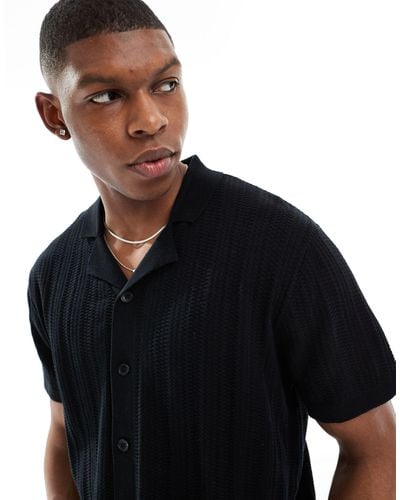 Jack & Jones Revere Collar Knitted Shirt - Black