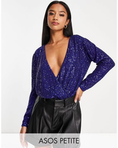 ASOS Asos design petite - body cache-cœur à sequins - Bleu