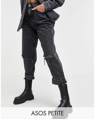 ASOS Asos Design Petite - Ruimvallende Mom Jeans Met Hoge Taille, Scheuren En E Wassing - Meerkleurig