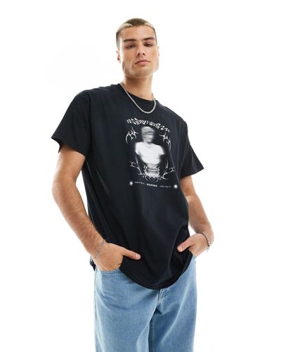 ASOS T-shirt oversize nera con stampa stile grunge sul retro - Blu
