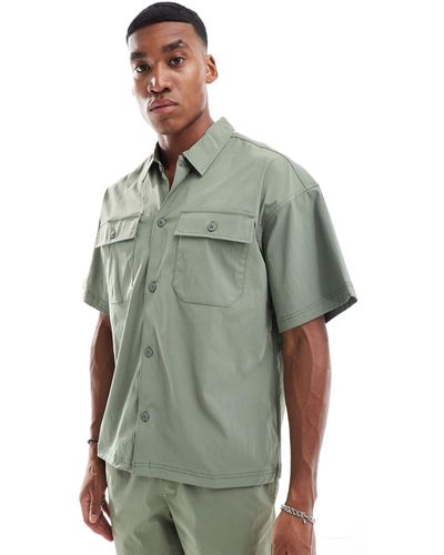 Jack & Jones Co-ord Oversized Nylon Utility Pocket Shirt - Green