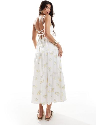 Hollister Lemon Print Linen Maxi Dress - White