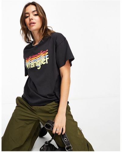 Wrangler T-shirt coupe girlfriend avec logo rétro - délavé - Noir