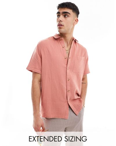 ASOS Short Sleeve Relaxed Revere Collar Shirt - Pink