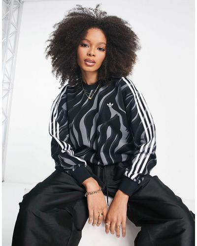adidas Originals 'animal Abstract' - Sweatshirt Met 3-stripes En Zebraprint - Zwart
