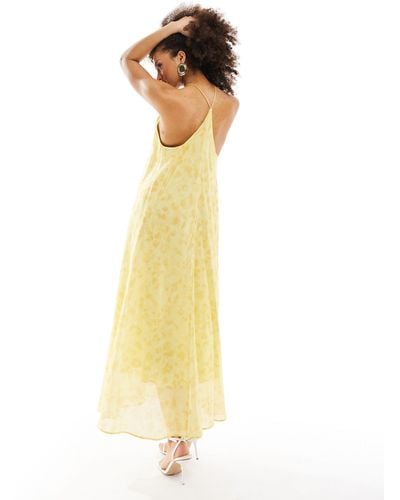 & Other Stories Halter Neck Midaxi Dress With Cutaway Back Floral Print - Yellow