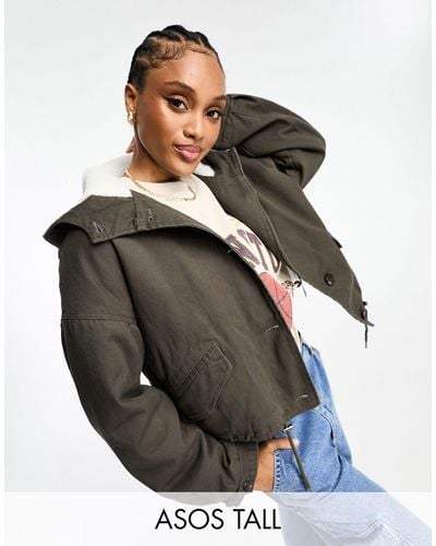 ASOS Asos Design Tall Borg Lined Jacket With Hood - Black