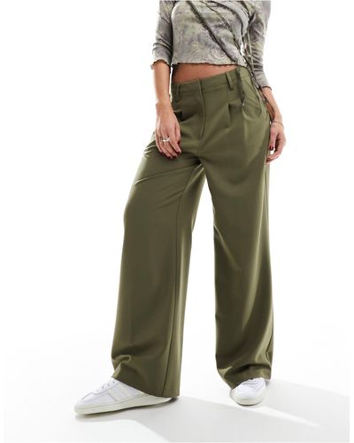 Collusion Relaxed Wide Leg Tailored Pants - Green
