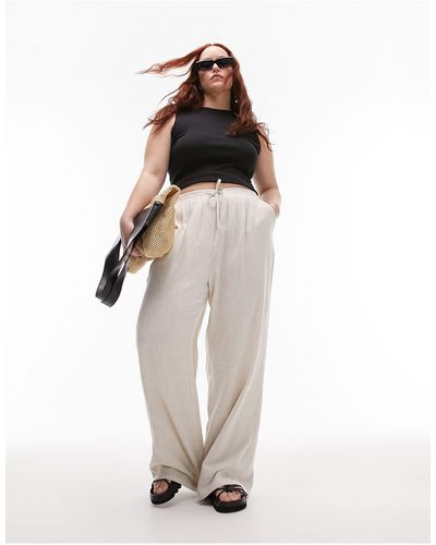 TOPSHOP Curve Co-ord Sand Linen Wide Leg Relaxed Trouser - White