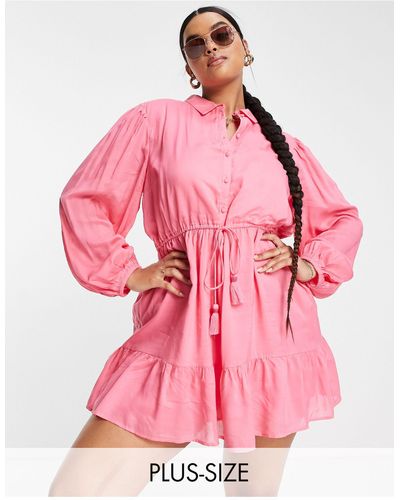 River Island – langärmliges mini-hemdkleid - Pink