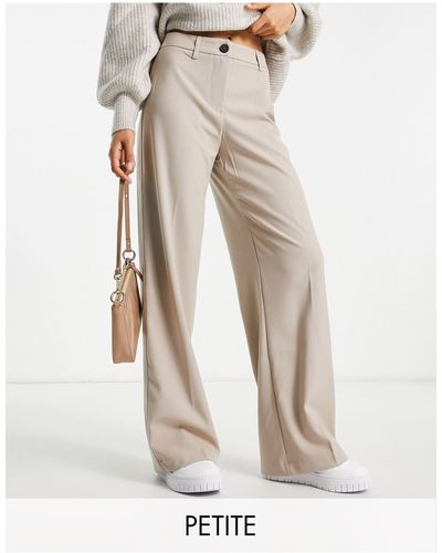 Bershka Petite Wide Leg Dad Trousers - Natural