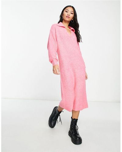 Vero Moda Gebreide Maxi-jurk Met Kraag - Roze