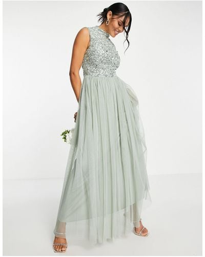 Beauut – bridesmaid – verziertes, langes 2-in-1-brautjungfernkleid - Grün