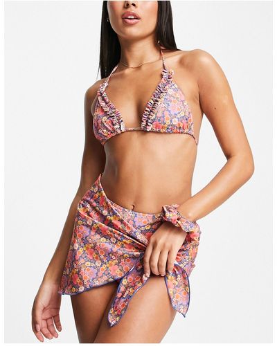 TOPSHOP Ditsy Floral Tie Side Swim Sarong - Pink